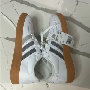 Adidas Women's White and Black Sneakers with Gum Sole